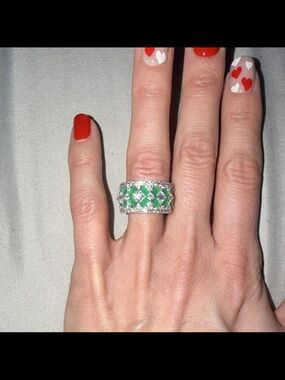 Green Crystal Wide Band Ring - Unbranded